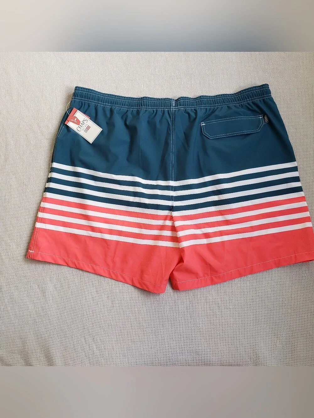 Chaps Men's 3XL Navy, White and Coral Stripe Swim Trunks
